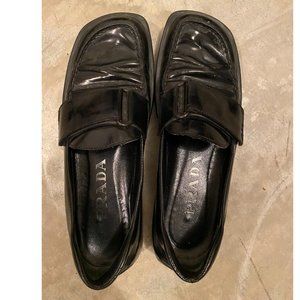 Authentic Prada Square Toe Velcro Platform Black Loafer (Size 35/US5)